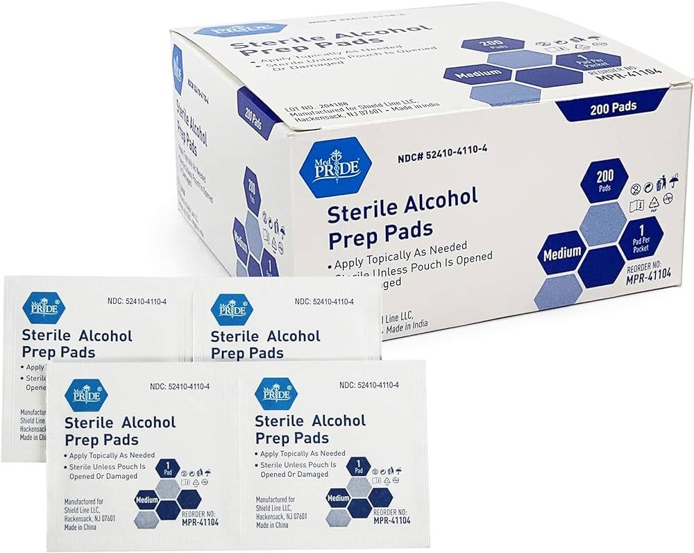 MED PRIDE Alcohol Prep Pads| 200 pack| Medical-Grade, Sterile, Individually-Wrapped, Isopropyl Co... | Amazon (US)
