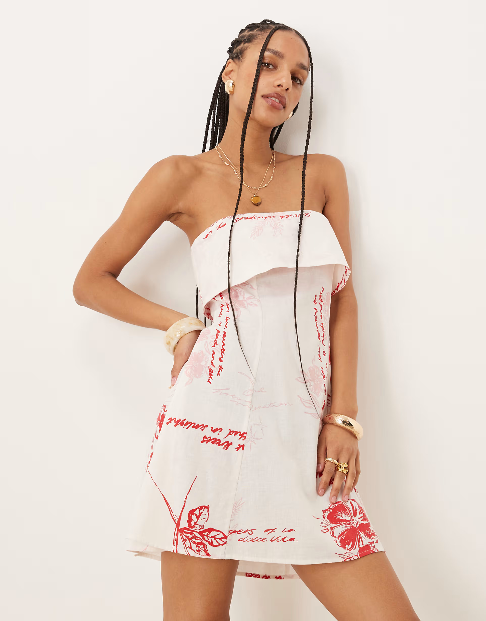 ASOS DESIGN fold over bandeau mini dress in red floral | ASOS (Global)