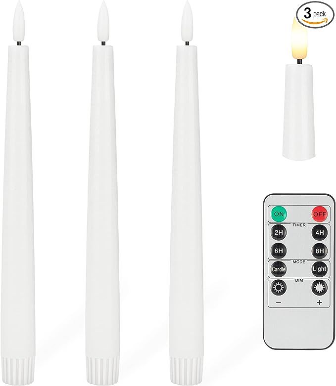 Flameless Taper Candles with 3D Wick, 9.6" Real Wax LED Candles with Remote and Timer, 3 Pack Fli... | Amazon (US)
