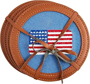 Mud Pie Embroidered Flag Coaster Set, 4" dia, Multi | Amazon (US)