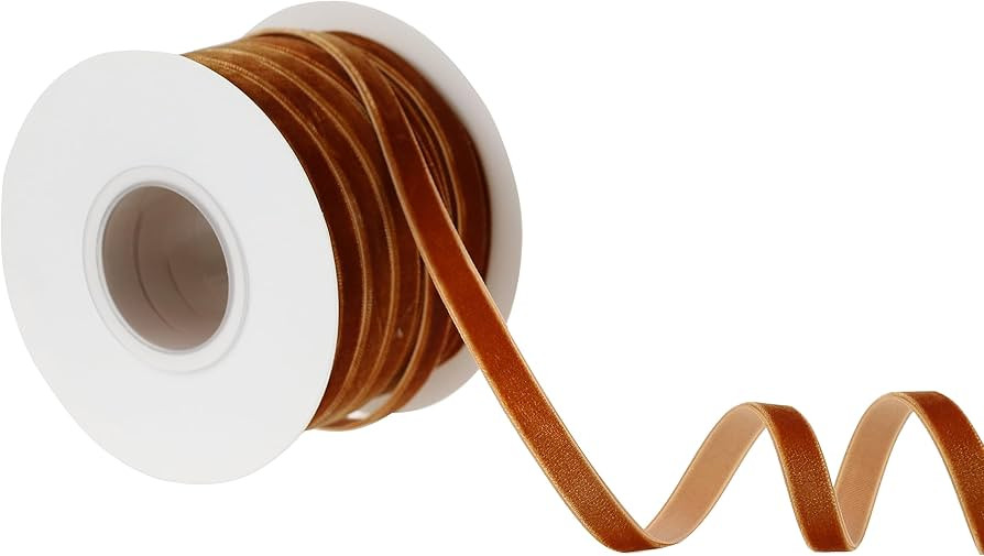 Copper Velvet Ribbon 3/8 Inch Single Face Thin Velvet Ribbon for Gift Wrapping, Copper Brown Ribb... | Amazon (US)