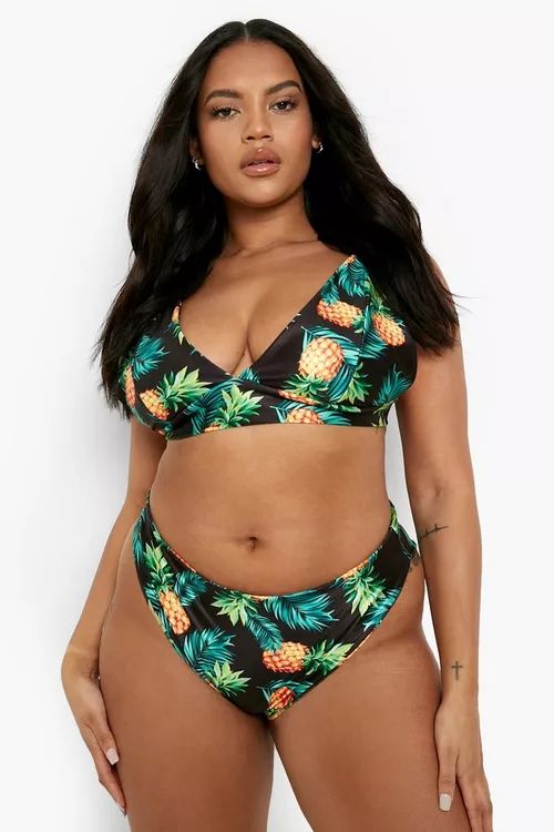 Plus Pineapple Plunge High Waist Bikini | Boohoo.com (UK & IE)