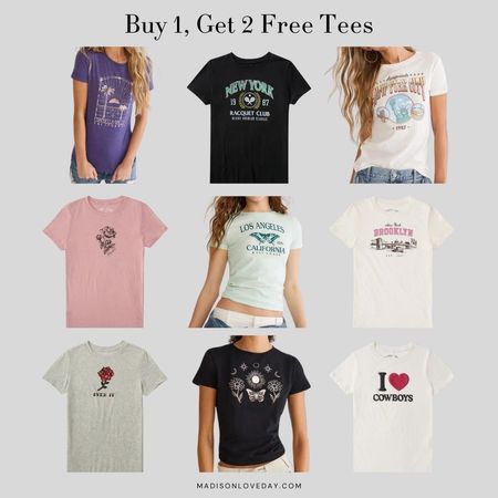 Aeropostale Buy 1 Get 2 Free Tees, graphic tees, casual tees, casual outfits, summer outfits, racquet club, new york city, rose, flowers, butterfly, brooklyn bridge, celestial, nature, I heart cowboys, 

#LTKsalealert #LTKfindsunder50 #LTKstyletip