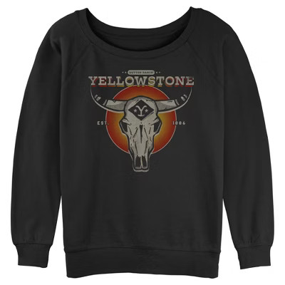Junior's Yellowstone Sunset Dutton Ranch Cow Skull  Sweatshirt - Black - Medium | Target