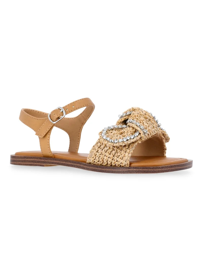 Wonder Nation Little & Big Girls Raffia Knot Sandals | Walmart (US)