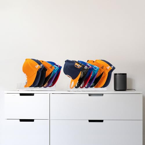 HAYVAN Hat Stand for Baseball Caps 2 Pack No Install - Acrylic Hat Holder Display and Organizer for 14 Baseball Caps for Bedroom, Closet, Dresser(Clear) | Amazon (US)