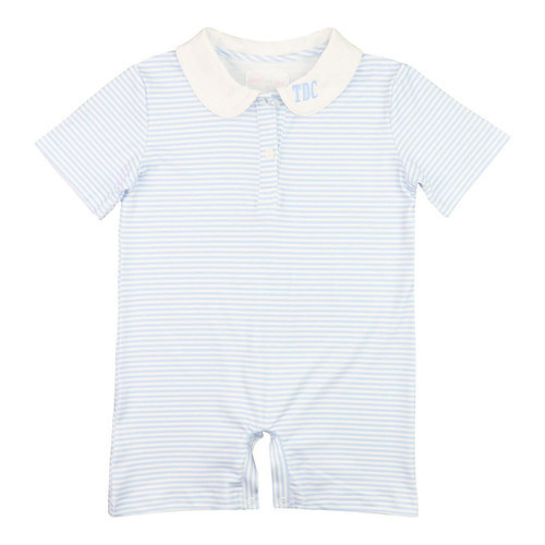 Blue Striped Knit Short Romper | Cecil and Lou