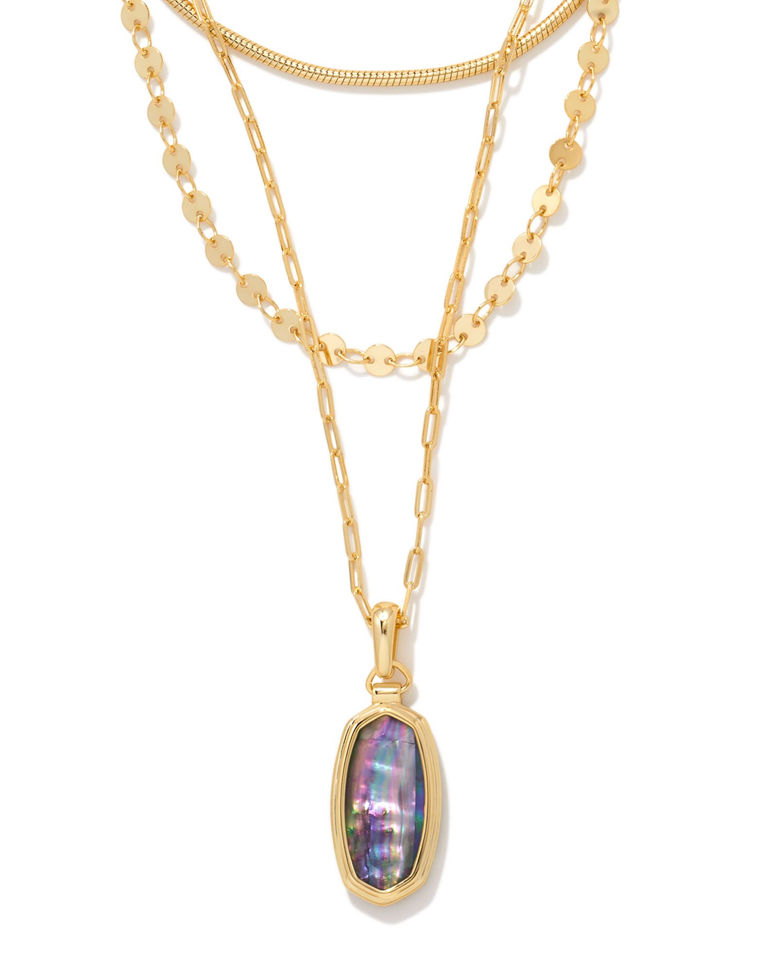 Framed Dani Convertible Gold Triple Strand Necklace in Lilac Abalone | Kendra Scott