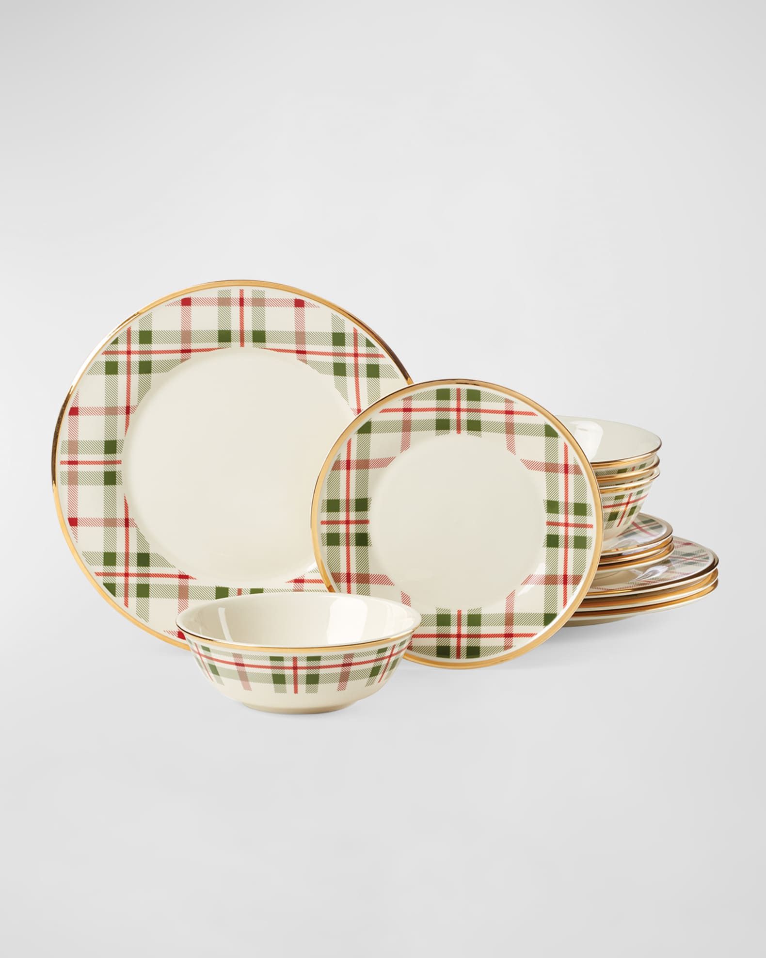 Holiday Plaid 12-Piece Dinnerware Set | Neiman Marcus