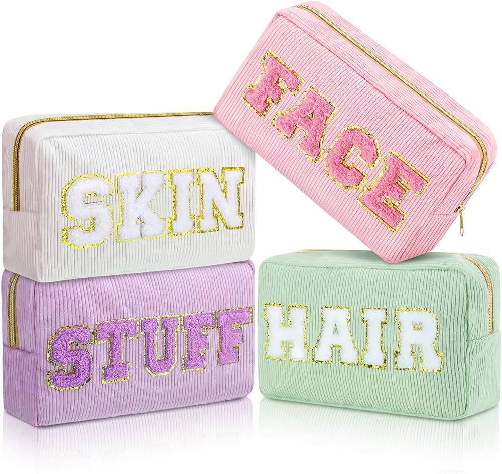Pinkunn 4 Pcs Preppy Makeup Bags Christmas Gift Chenille Letter Patch Bag Face Skin Hair Stuff Co... | Amazon (US)