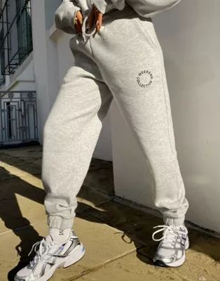 ASOS Weekend Collective oversized jogger with logo in grey marl | ASOS (Global)