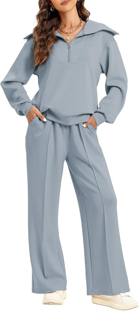Aleumdr Two Piece Outfits Half Zip Sweatshirt Sweatsuit Lounge Sets for Women Matching Set Wide L... | Amazon (US)