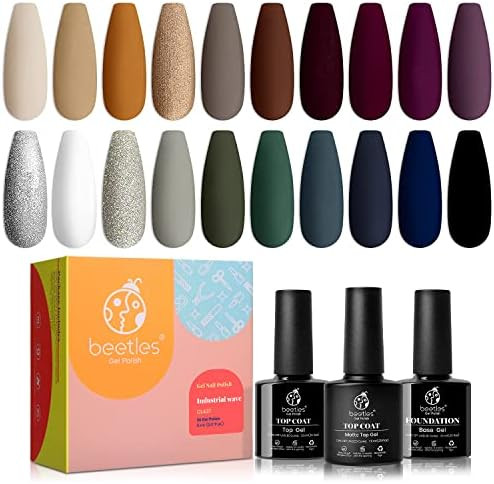 Beetles 20 Pcs Gel Nail Polish Kit with Base Top Coat- Industrial Wave Collection Winter Spring B... | Amazon (US)