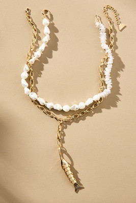 Mixed Pearl Layered Charm Necklace | Anthropologie (US)