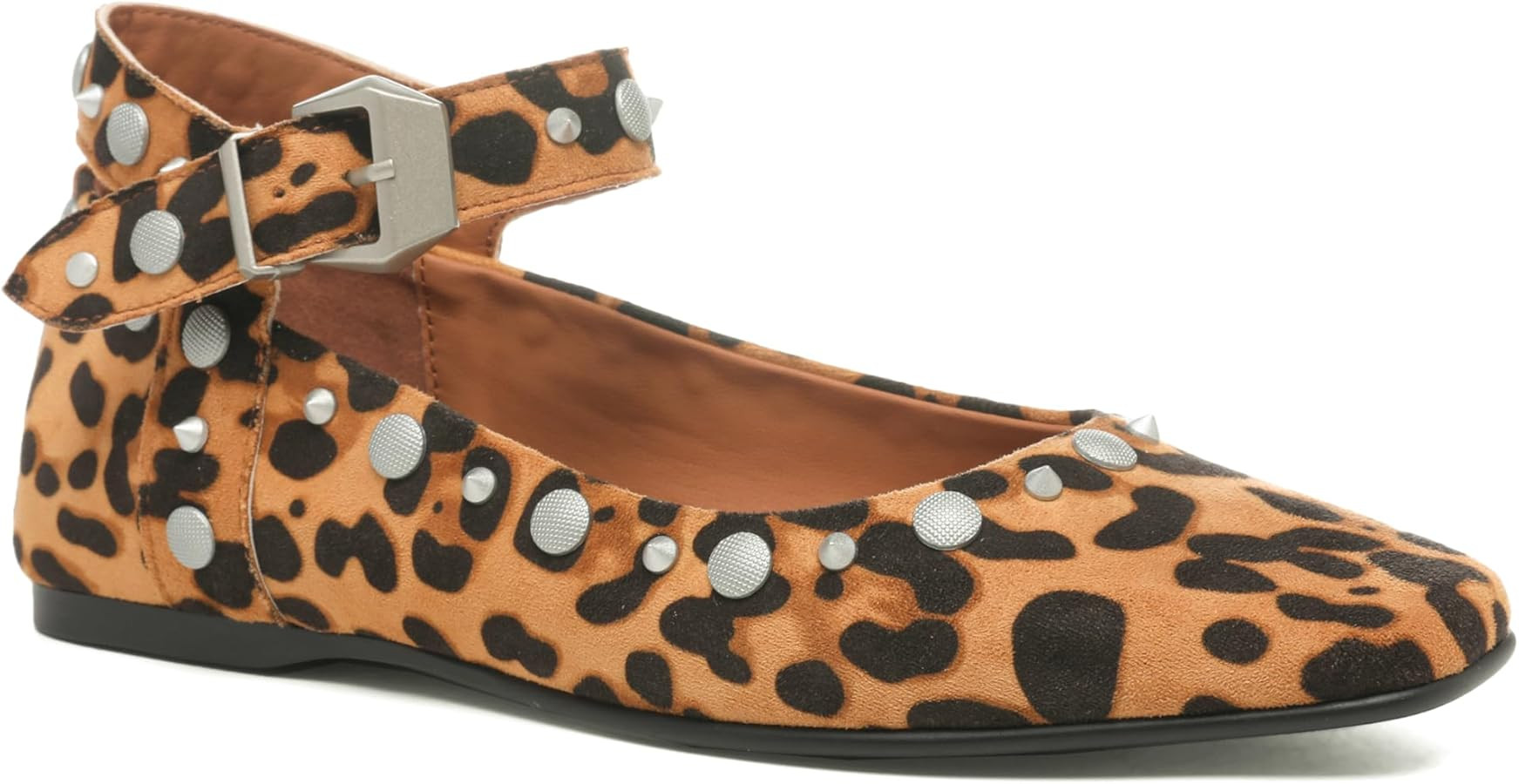 Women's Stud Mary Jane Flats Metallic Square Toe Ballet Flats Ankle Buckle Strap Comfy Ballerina ... | Amazon (US)