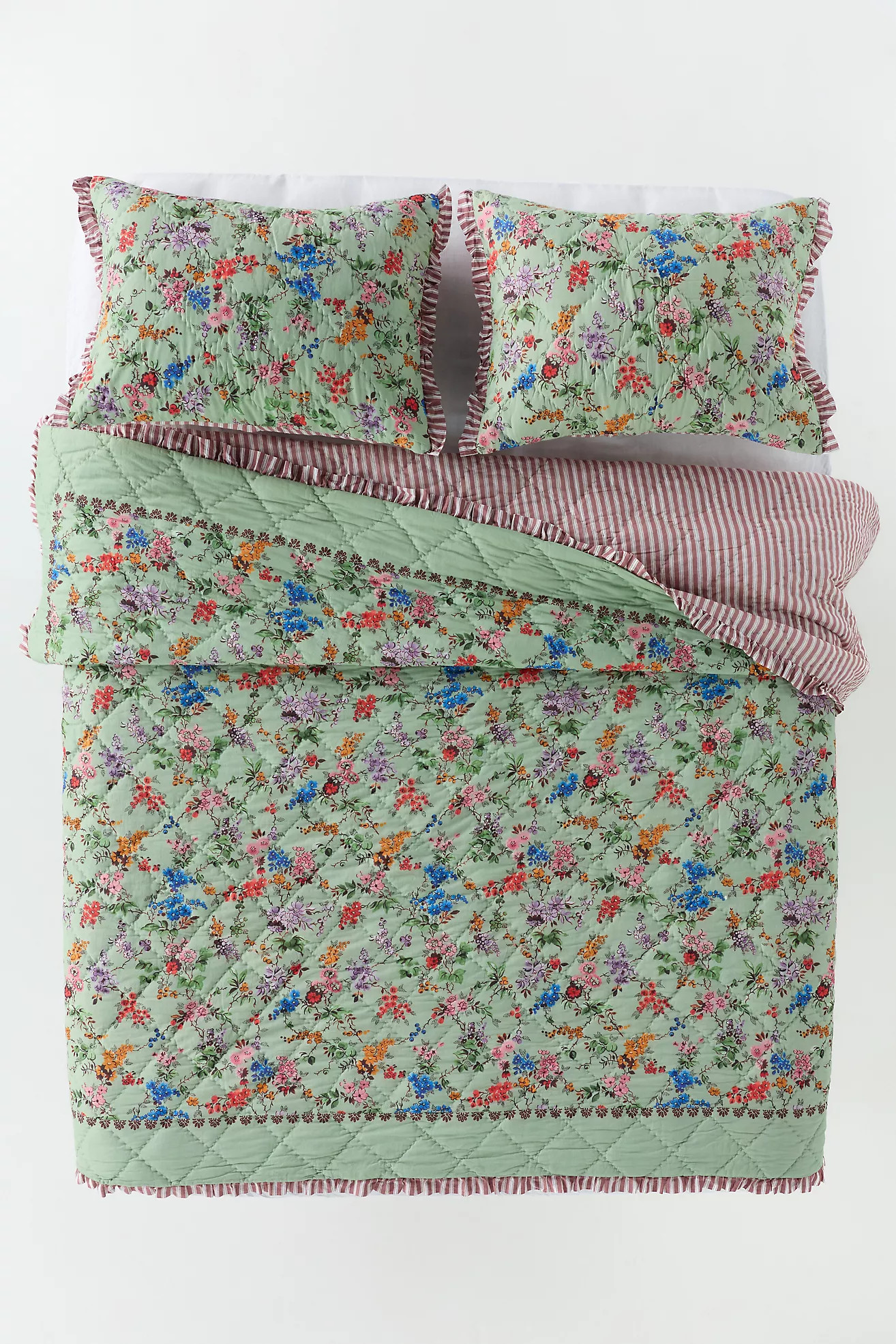 Cotton Voile Floral Printed Ruffle Quilt | Anthropologie (US)