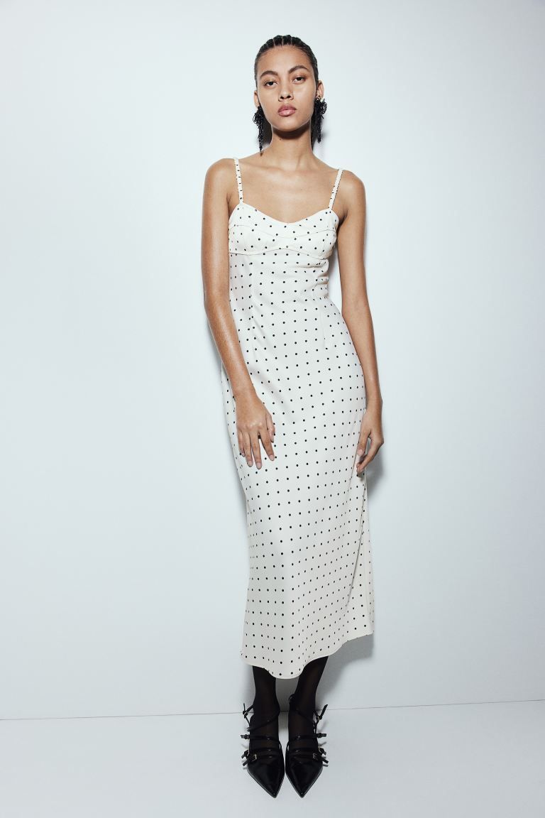 Satin Slip Dress - Cream/dotted - Ladies | H&M US | H&M (US + CA)