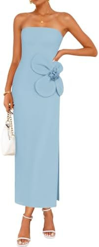 ZESICA Women's Summer Strapless Bodycon Maxi Dress 2026 Ribbed Knit Backless Floral Tube Cocktail... | Amazon (US)