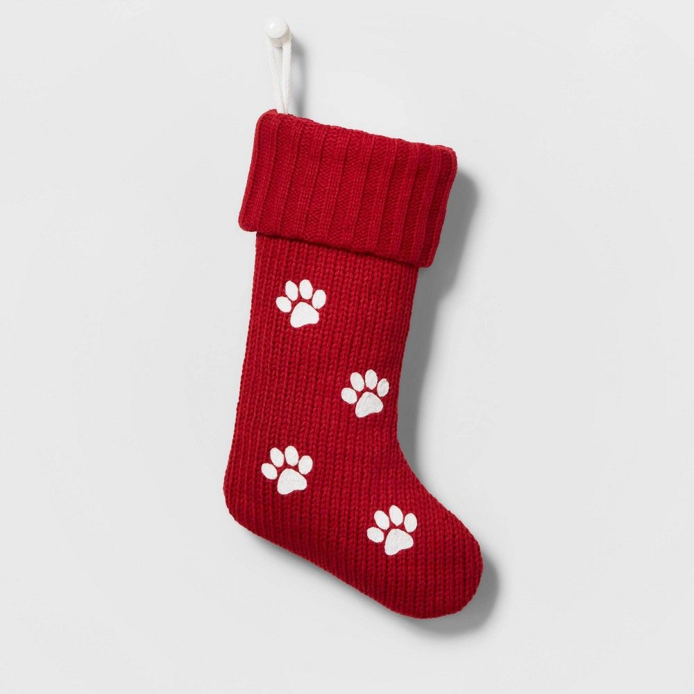 Knit Christmas Stocking Mini Paw Prints Red - Wondershop | Target