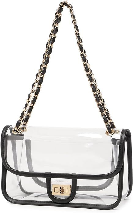 Womens PVC Clear Purse Handbag with Chain Stadium Approved Clear Bag See Through Bag for Working ... | Amazon (US)