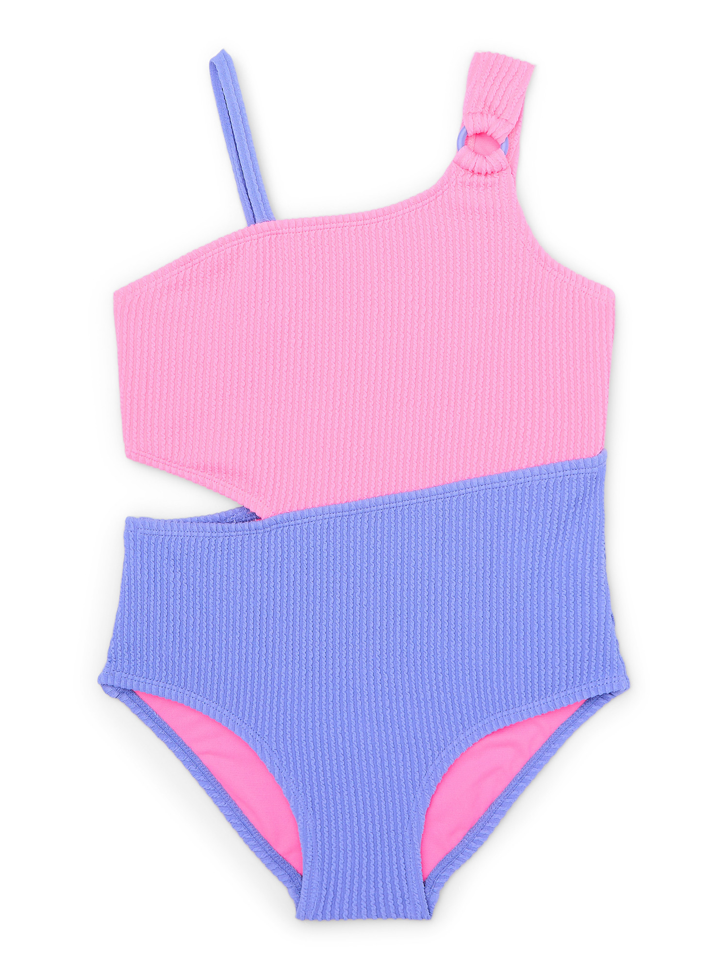 Wonder Nation Girls Textured One Shoulder Cut Out Swimsuit with UPF50+, Sizes 4-16 | Walmart (US)