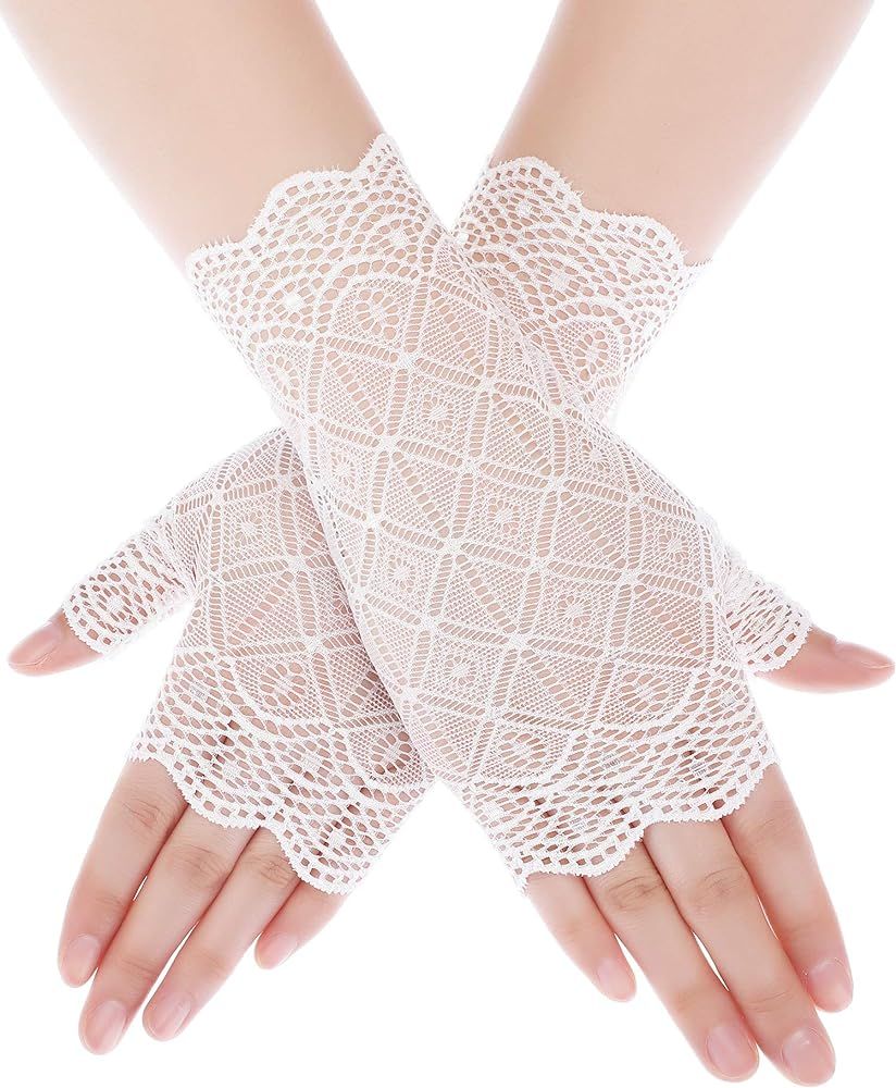 Skylety Women's Lace Gloves Fingerless Floral Gloves Bridal Prom Gloves for Wedding Party Costume Ac | Amazon (US)