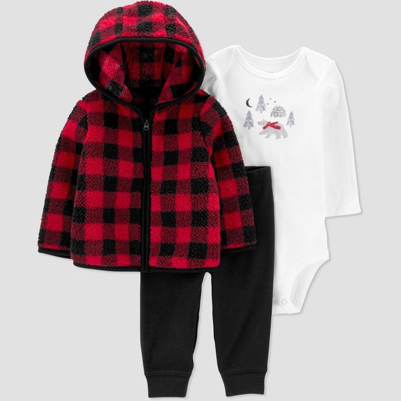 Carter's Just One You® Baby Boys' Buffalo Check Faux Shearling Top & Bottom Set - Red | Target