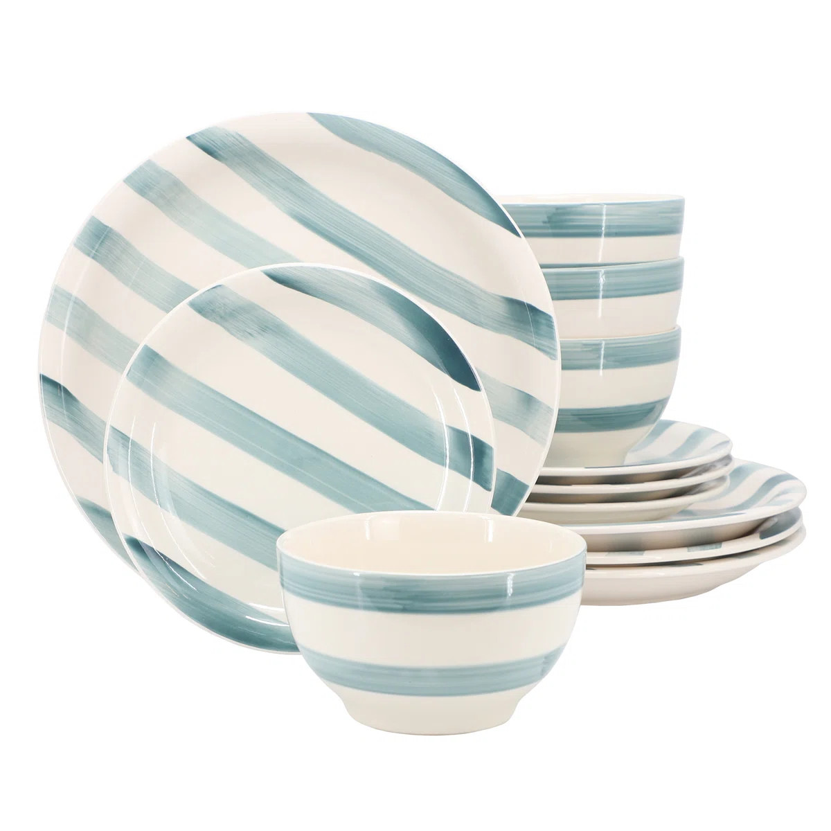 Kenwood Shores 12 Piece Stoneware Dinnerware Set in Stripe | Wayfair North America