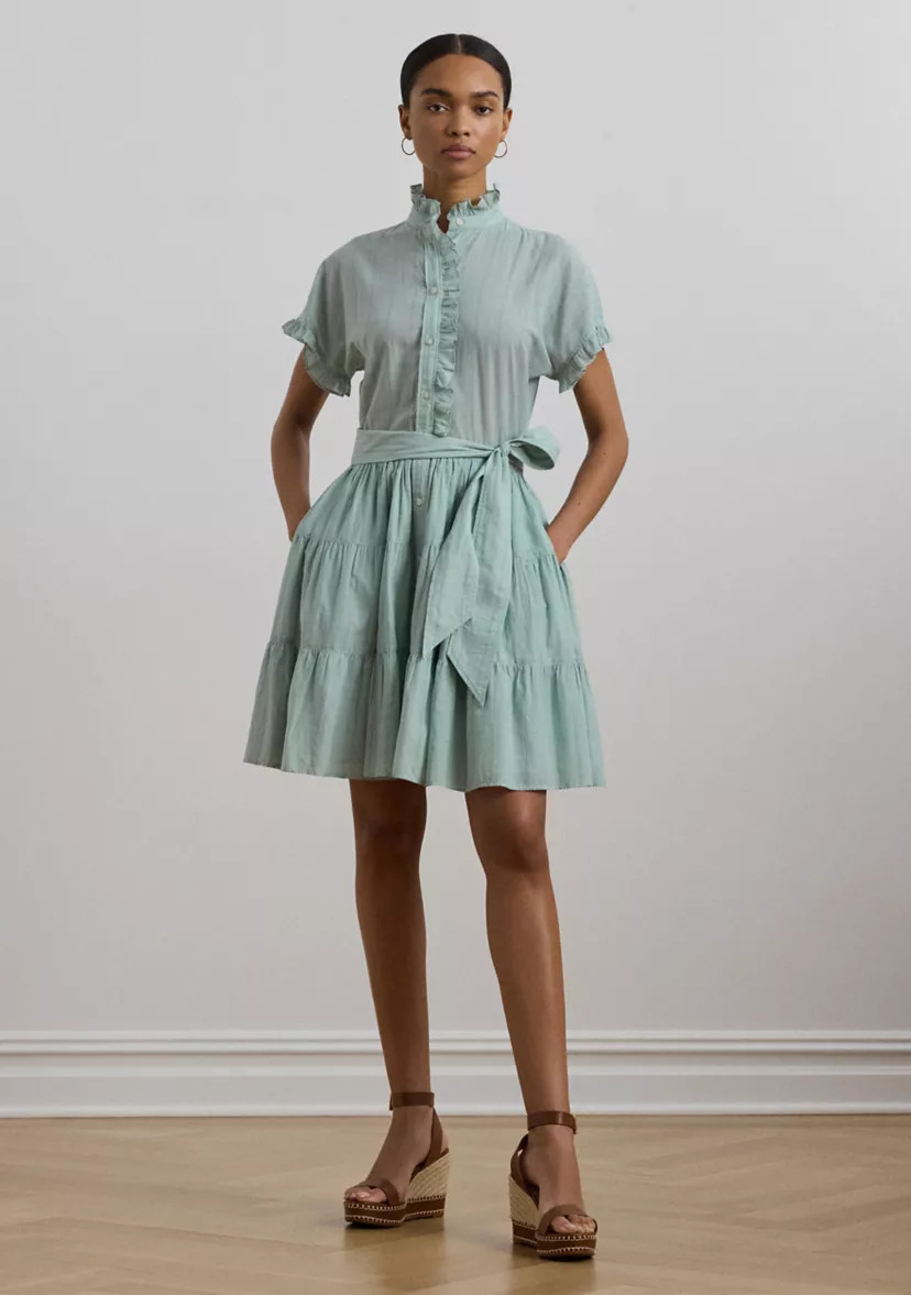 Striped Ruffle Trim Voile Shirtdress | Belk