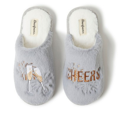 Dearfoams Women's Bridal Celebration Fuzzy Scuff House Slipper - Sleet Size S | Target