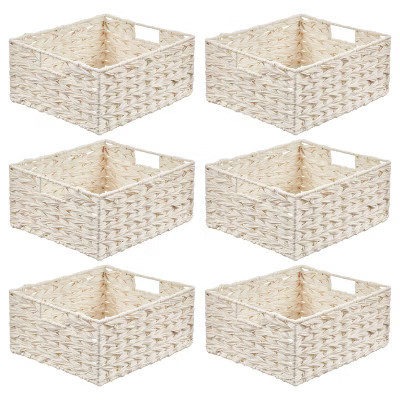 mDesign Woven Farmhouse Kitchen Pantry Food Storage Basket Box, 6 Pack, White | Target