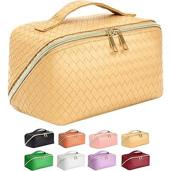 ZAUKNYA Large Capacity Travel Cosmetic Bag - Makeup Bag, Portable Leather Waterproof Women Makeup... | Amazon (US)