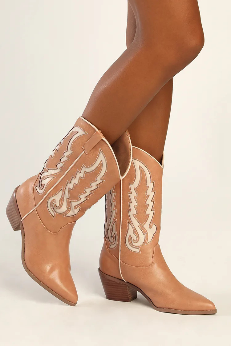 Norva Camel-Bone Mid-Calf Western Boots | Lulus (US)