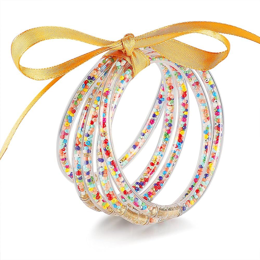 YBMYCM Glitter Jelly Bangles Bracelets Set for Women Glitter Filled Jelly Silicone Bracelets for Gir | Amazon (US)