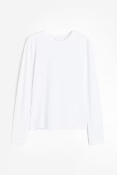 H & M - Long-sleeved microfibre top - White | H&M (UK, MY, IN, SG, PH, TW, HK)