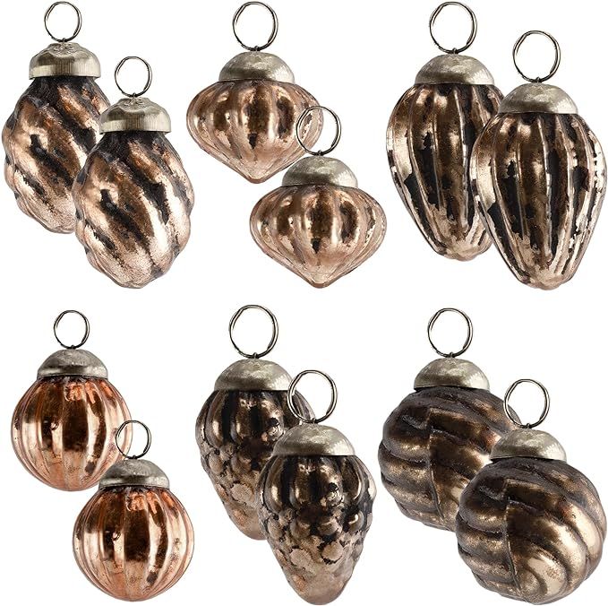 AuldHome Small Glass Finial Ornaments (Set of 12, Copper); Distressed Metal Antique Style Christm... | Amazon (US)