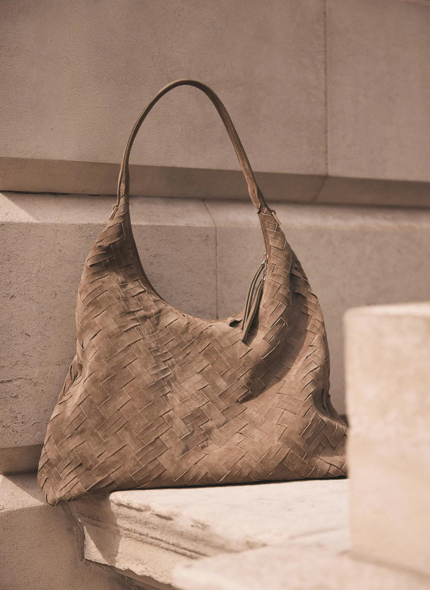May Khaki Woven Suede Shoulder Bag | Mint Velvet
