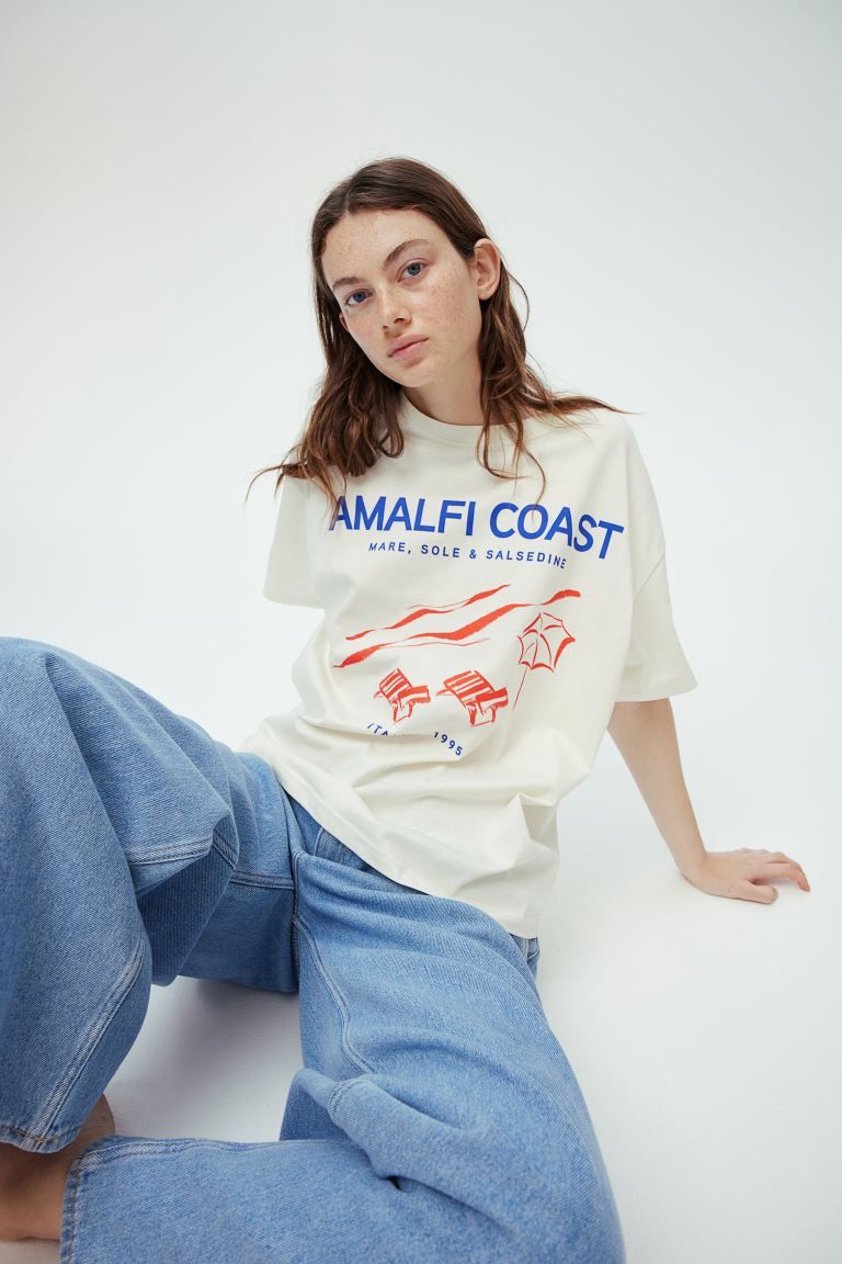 Printed T-shirt - Cream/Amalfi Coast - Ladies | H&M US | H&M (US + CA)