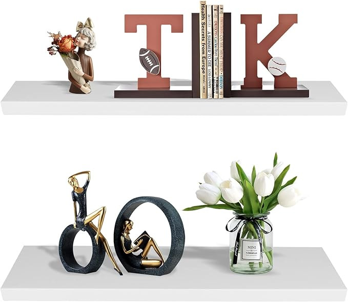 SAUMONIERES Floating Wall Shelves for Bedroom Bathroom Wall Mounted Solid Wood Shelf Storage Deco... | Amazon (US)