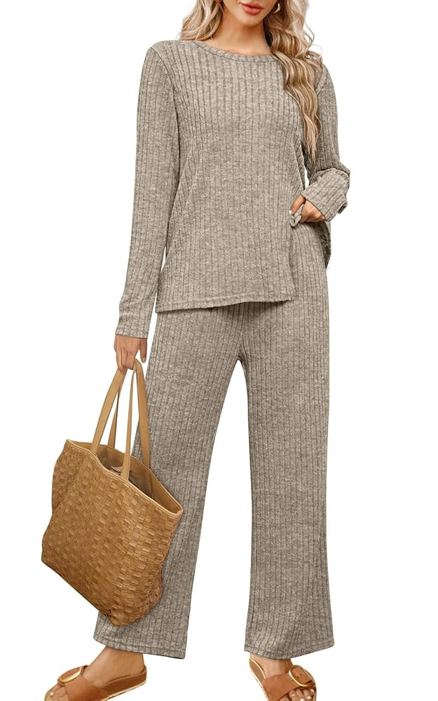 WIHOLL Womens Two Piece Outfits Lounge Sets Cozy Sweater Loungewear with Pockets | Amazon (US)