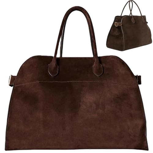 Soft Faux Suede Tote Bag for Women – Vintage Top-Handle Satchel Handbag, Large Capacity Shoulder Hobo Purse for Work (Brown Suede – Large) | Amazon (US)