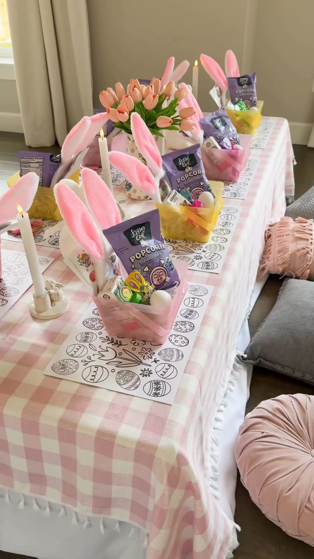EASTER BASKET PARTY FAVOR IDEA! 🐰🌷✨ These berry baskets are back in stock and only $1 each! I filled them with bunny ears, popcorn, juice box, bubbles, chocolate bunny, and an egg craft. I also set out Easter placemats that the kids could color. I can’t wait to host an Easter party again this year!  #easterbasketideas #easterparty #eastertable

Fillable Easter eggs, artificial tulips, colored pencils, bunny stickers and headbands, pink checkered tablecloth, Easter baskets, bunny decor, foldable table, candles, chocolate bunnies, fruit punch, storage tote, popcorn

#LTKSeasonal #LTKHome #LTKKids