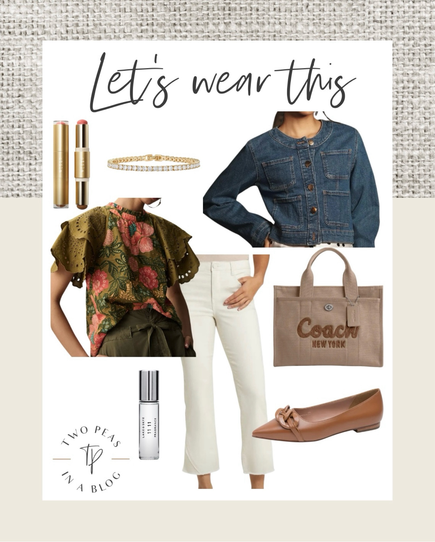 Outfit idea. Spring style idea. Farm Rio. Ecru denim. 

#LTKover40 #LTKSeasonal #LTKstyletip