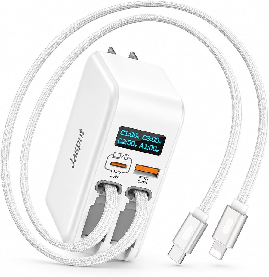 Jasput 67W Retractable USB C Wall Charger, 4-in-1 GaN Charger Block with 3.3ft Built-in USB C & U... | Amazon (US)