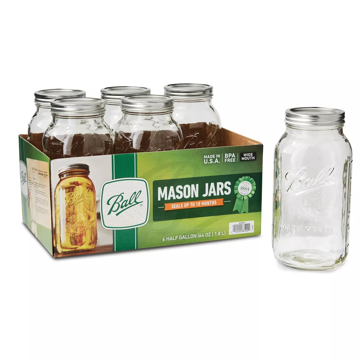 Ball 64oz 6pk Glass Wide Mouth Mason Jar with Lid and Band | Target