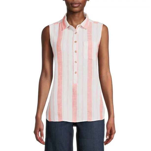 Time And Tru Women's Sleeveless Henley Shirt - Walmart.com | Walmart (US)