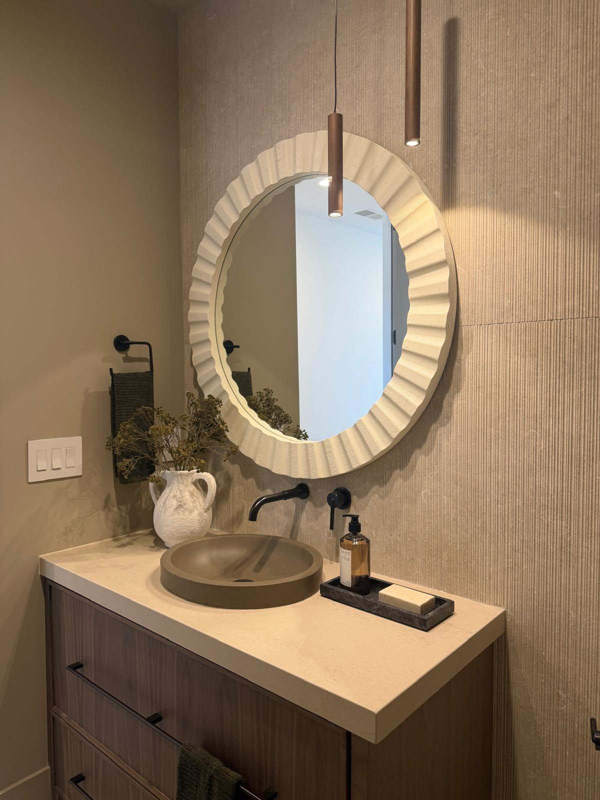 I’ve been drawn to this fluted round mirror and how it adds soft texture above the vanity without feeling heavy. The shape keeps the space feeling open, and it pairs easily with warm wood tones and simple finishes.

I like mixing in pieces like this that bring dimension while still keeping everything calm and cohesive. Sharing the mirror and a few of the bathroom details here if you’re building a warm, neutral bathroom. 
@Wayfair 
@Crate & Barrel 
@Thehomedepot
@walmart
@Amazon

#LTKU #LTKSaleAlert #LTKHome