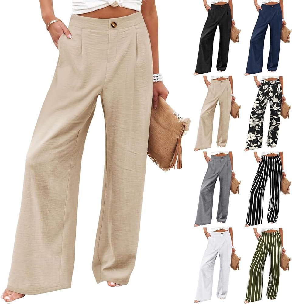 Women's Palazzo Lounge Pants High Waist Wide Leg Pants Casual Button Down Business Work Office Tr... | Amazon (US)
