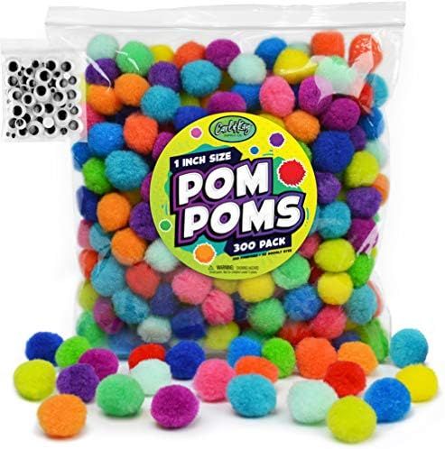 Carl & Kay [300 Pcs] 250 1 Inch Pom Poms & 50 Googly Eyes - Craft Pom Pom Balls - Pompoms for Cra... | Amazon (US)