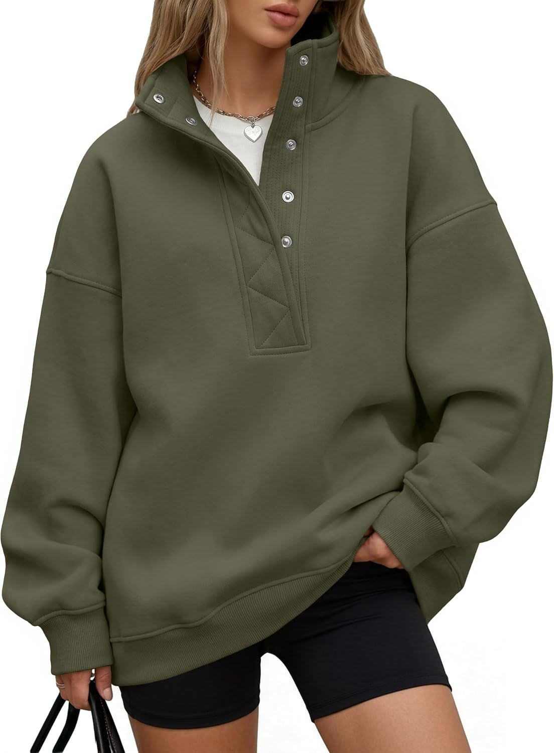 Trendy Queen Womens Oversized Sweatshirts with Snap Button Henley Collar | Amazon (US)
